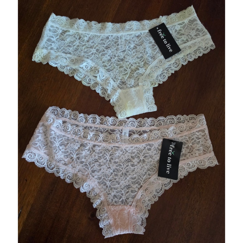 NWT Free to Live 2 Pack Floral Lace Cheeky Panties Pink Yellow Size Medium
